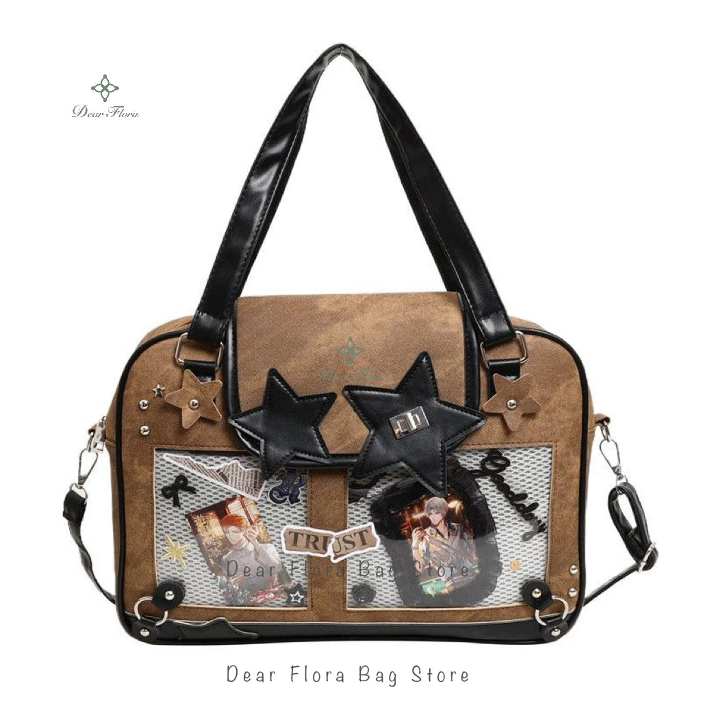 حقيبة Y2K Trendy Star Ita Bag من Lolita Girl ذات الجيب الشفاف وحقيبة كروس أنيقة للنساء حقيبة كتف أنيقة ومحفظة وحقيبة يد
