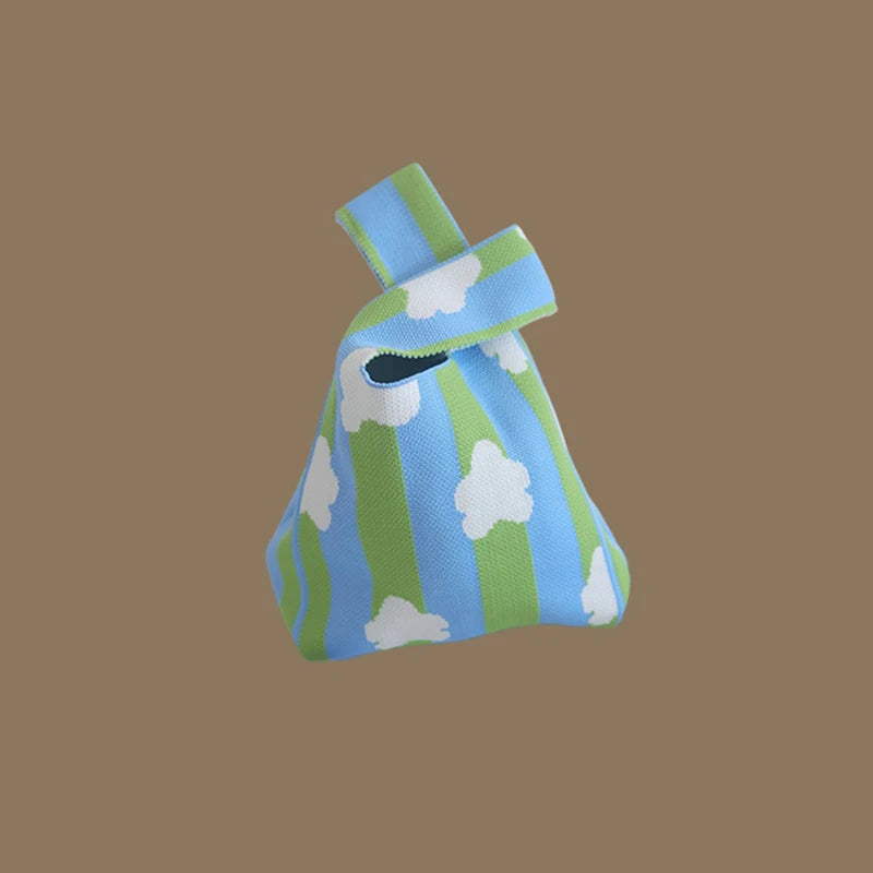 حقائب يد نسائية أنيقة مصنوعة يدويًا محبوكة، حقيبة معصم صغيرة بعقدة، حقيبة تسوق كورية كاجوال قابلة لإعادة الاستخدام