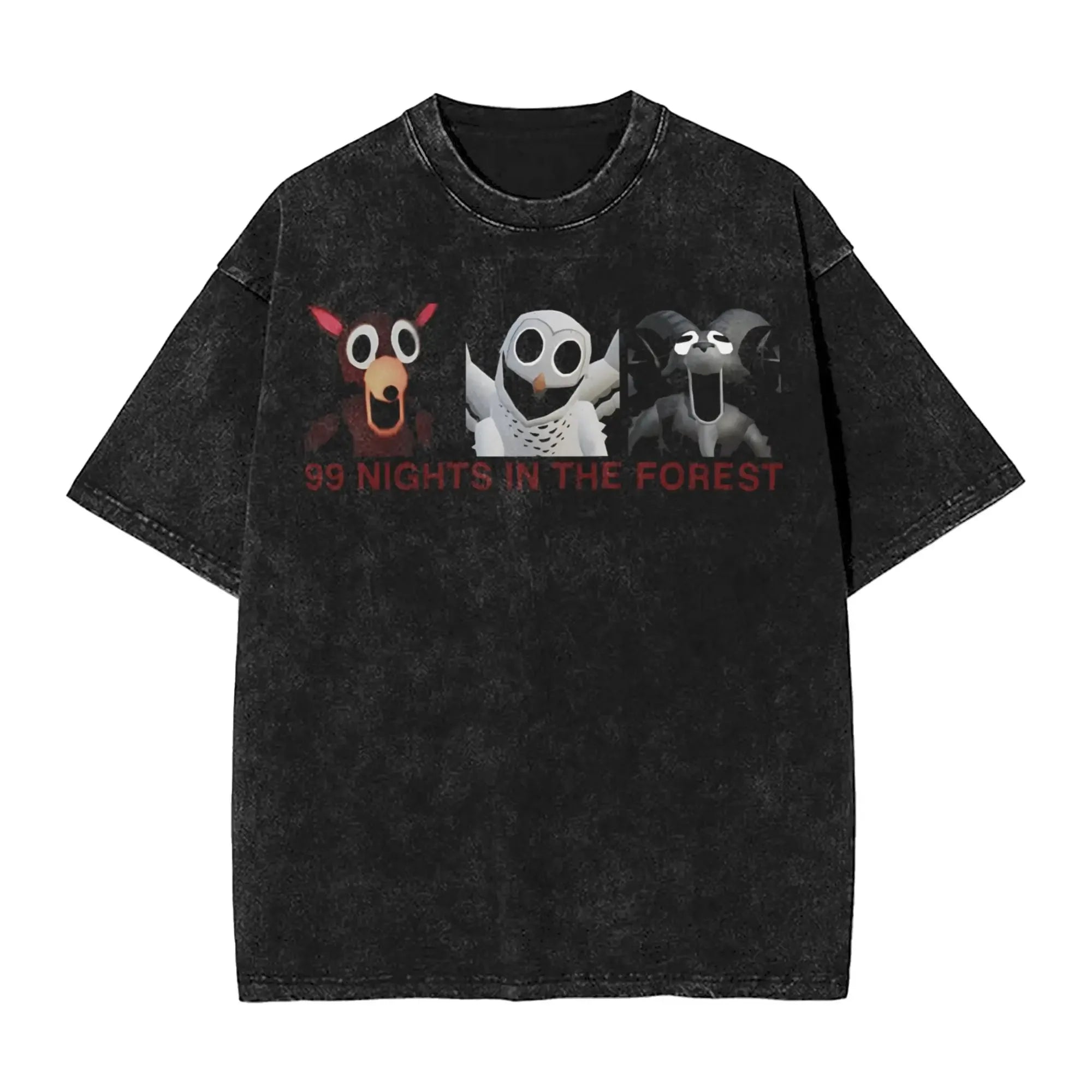 New Game 99 Nights Halloween in The Forest Funny Washed Vintage T-Shirt Men Women Cotton O Neck Tees Street Loose Oversized Top