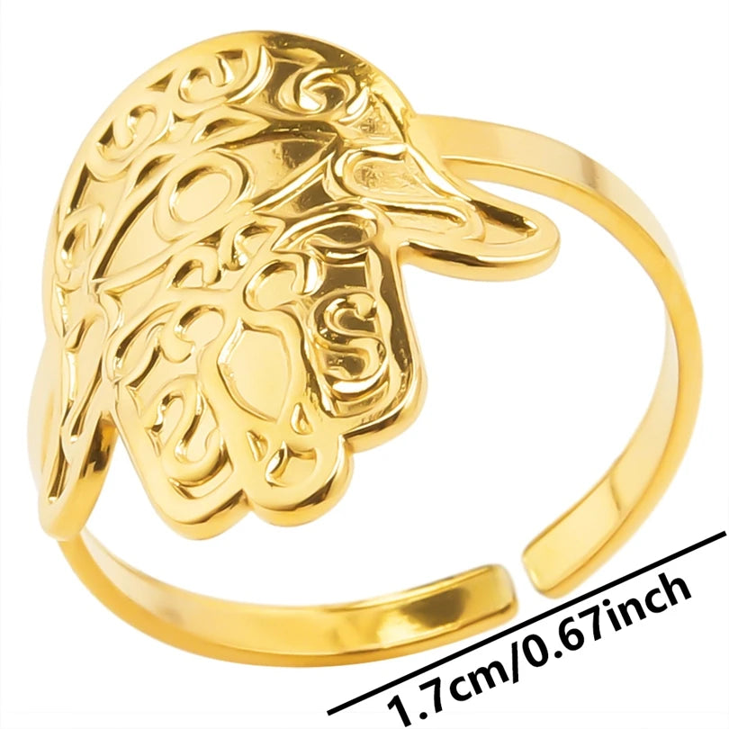 خواتم من الفولاذ المقاوم للصدأ مطلية بالذهب الحقيقي، 1/5 قطع/مجموعة، إكسسوارات للنساء والرجال، خاتم مفتوح قابل للتعديل بتصميم فراشة وقلب سميك