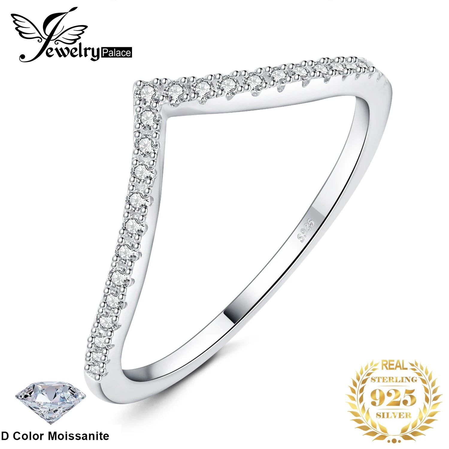 خاتم زفاف نسائي قابل للتكديس من الفضة الإسترليني عيار 925، مطلي بالذهب الأصفر والوردي، مرصع بحجر مويسانيت بلون D، قطع دائري، من JewelryPalace