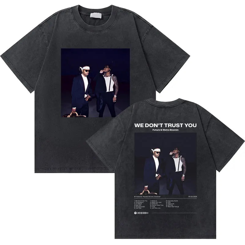 تي شيرت رجالي فضفاض مطبوع عليه رسومات مغني الراب فيوتشر وساب واي بومين، لا نثق بك، من القطن الخالص، بتصميم هيب هوب عصري