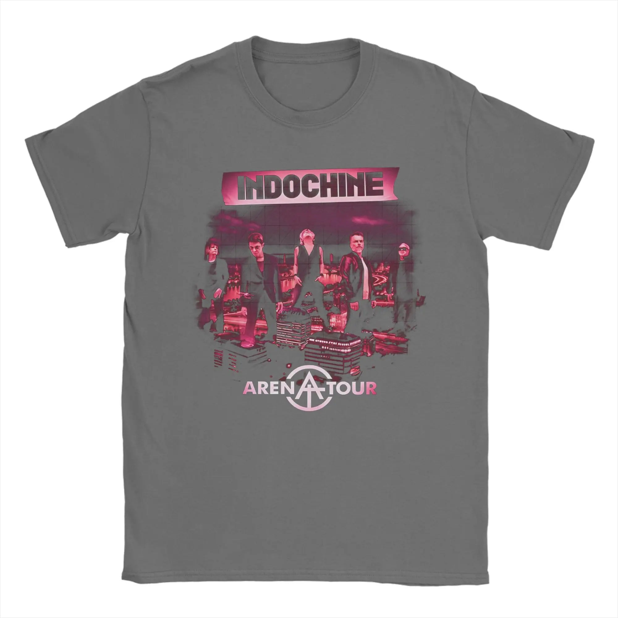 تي شيرت رجالي من القطن بتصميم كلاسيكي مطبوع عليه Indochine Arena Tour، تي شيرت برقبة دائرية، تي شيرتات بوب روك باند بأكمام قصيرة، بضائع بمقاسات كبيرة
