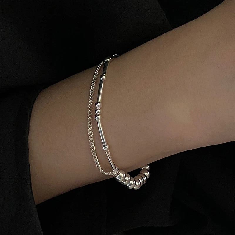 سوار PANJBJ من الفضة الإسترلينية عيار 925 عالي الجودة للنساء مصنوع من خرز الحب الكوري مجوهرات حلوة هدية شحن مباشر