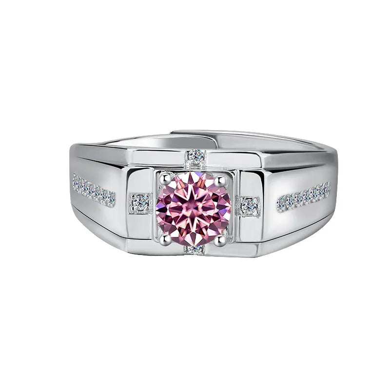 خاتم مويسانيتي فضي عالي الجودة، خاتم بلاتينيوم فارس للرجال، خاتم زفاف رجالي بسيط وأنيق