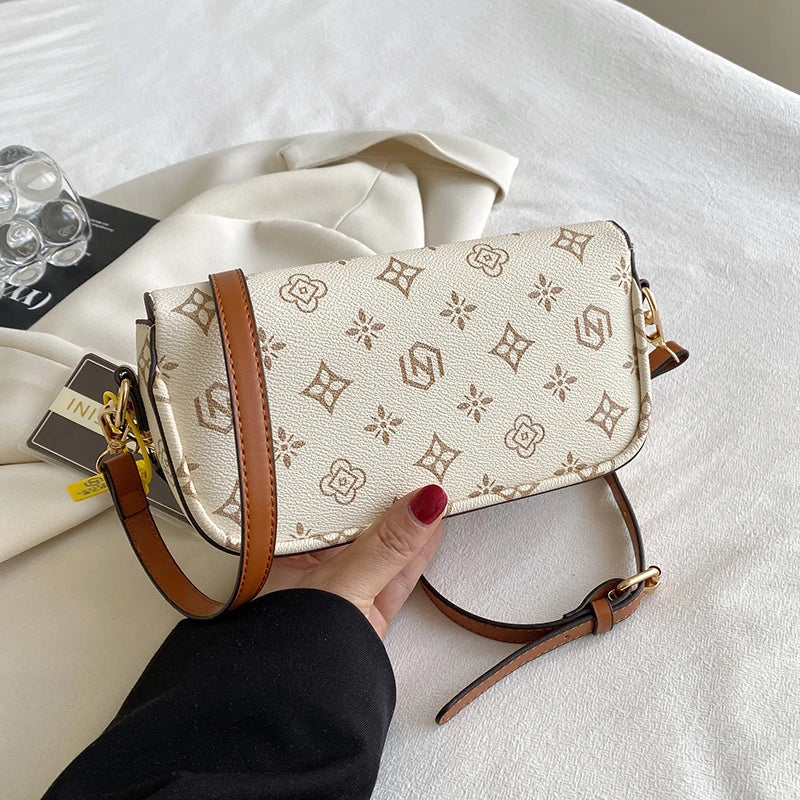 حقيبة مربعة صغيرة مطبوعة بأسلوب ريترو عصري؛ حقيبة كتف مفردة متعددة الاستخدامات؛ حقيبة كروس تحت الذراع.