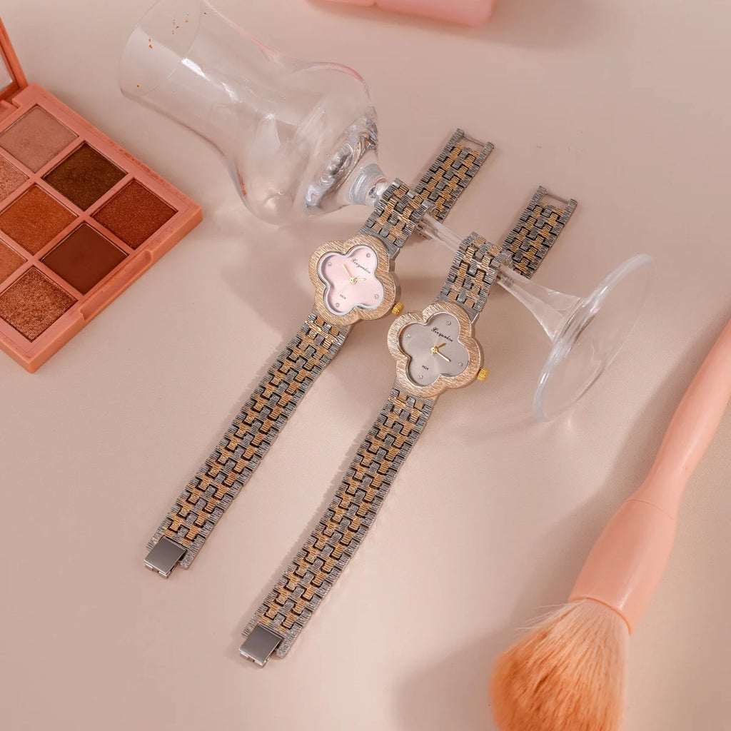 ساعة كوارتز نسائية، مينا أنيق، سوار ذهبي وفضي متناوب، تصميم عصري، إكسسوارات أنيقة، هدية مثالية