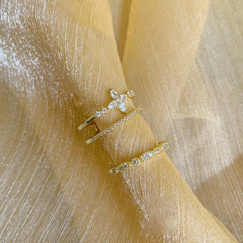 خاتم كريستالي أنيق قابل للتعديل بتصميم فرنسي عتيق للنساء، تصميم كوري أصلي جديد لعام 2022، إكسسوارات مجوهرات للبنات