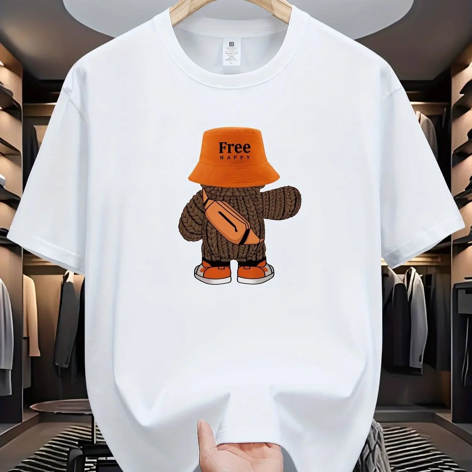 Summer men's  sports casual loose fit plus cartoon pattern printed comfortable round neck short sleeved T-shirt