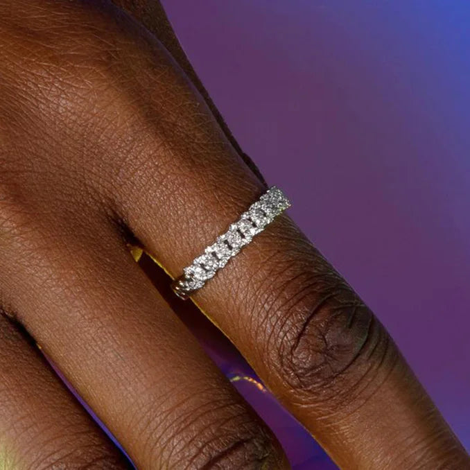 خاتم زركون ذهبي اللون مرصع بالكامل للنساء، تصميم عصري أنيق، مناسب للتكديس، إكسسوارات مجوهرات أنيقة، هدية مثالية للفتيات R731