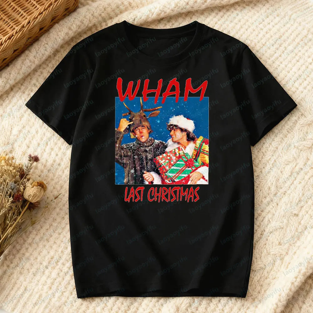 تي شيرت WHAM Last Christmas T-Shirt لرأس السنة الجديدة، تي شيرت للجنسين، هدية مثالية رائعة للرجال والنساء، تي شيرت عتيق من التسعينيات، قمم عطلات عيد الميلاد