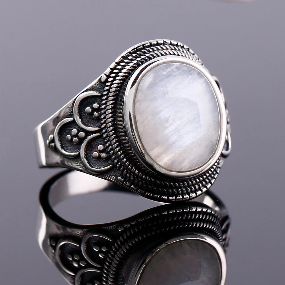 خواتم فضة عيار 925 مرصعة بأحجار القمر الطبيعية الكبيرة، بتصميمات دائرية وبيضوية، هدايا للنساء، مجوهرات فاخرة عتيقة