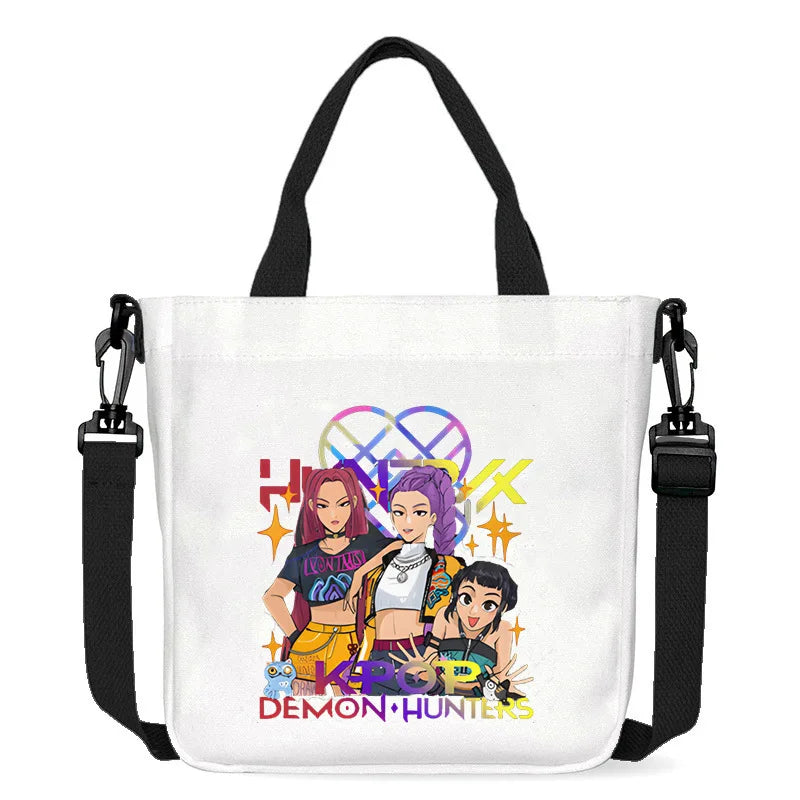 حقيبة قماشية جديدة من KPop Demon Hunters للفتيات، حقيبة يد مربعة أرجوانية بسيطة، حقيبة حمل، حقيبة كتف، هدية عيد ميلاد