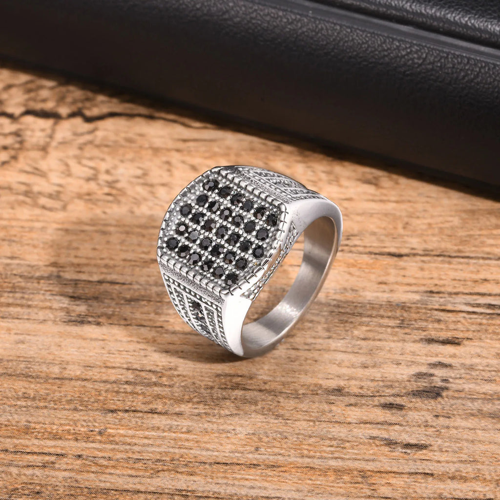 خاتم حجر أسود للرجال والفتيان، خاتم إبهام من الفولاذ المقاوم للصدأ، خاتم سميك مربع الشكل، هدايا مجوهرات فاخرة للرجال بأسلوب البانك