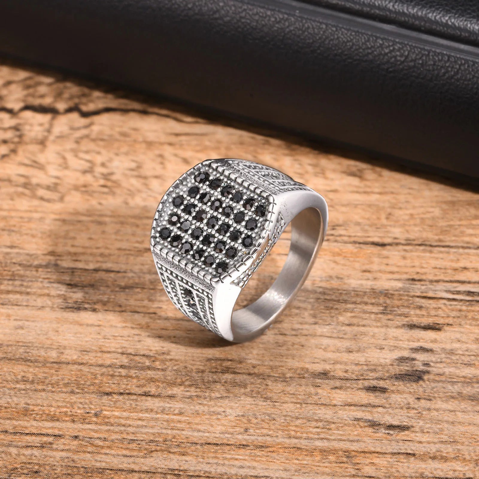 خاتم حجر أسود للرجال والفتيان، خاتم إبهام من الفولاذ المقاوم للصدأ، خاتم سميك مربع الشكل، هدايا مجوهرات فاخرة للرجال بأسلوب البانك