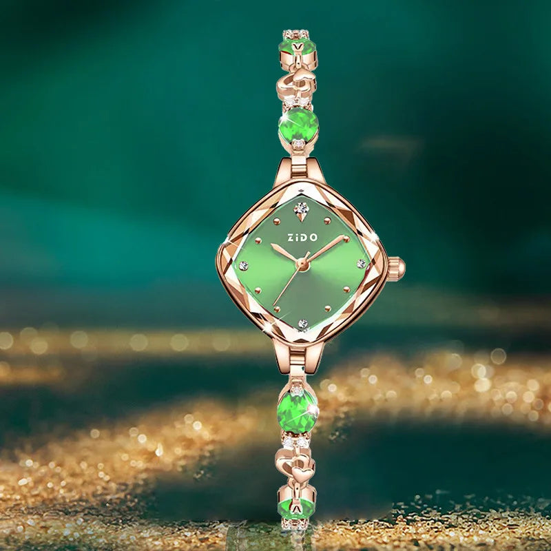 ساعة نسائية من ماركة UTHAI، لون أحمر، تصميم فاخر، سوار معدني مرصع بالكريستال والماس، مقاومة للماء، ساعة أنيقة وعصرية.