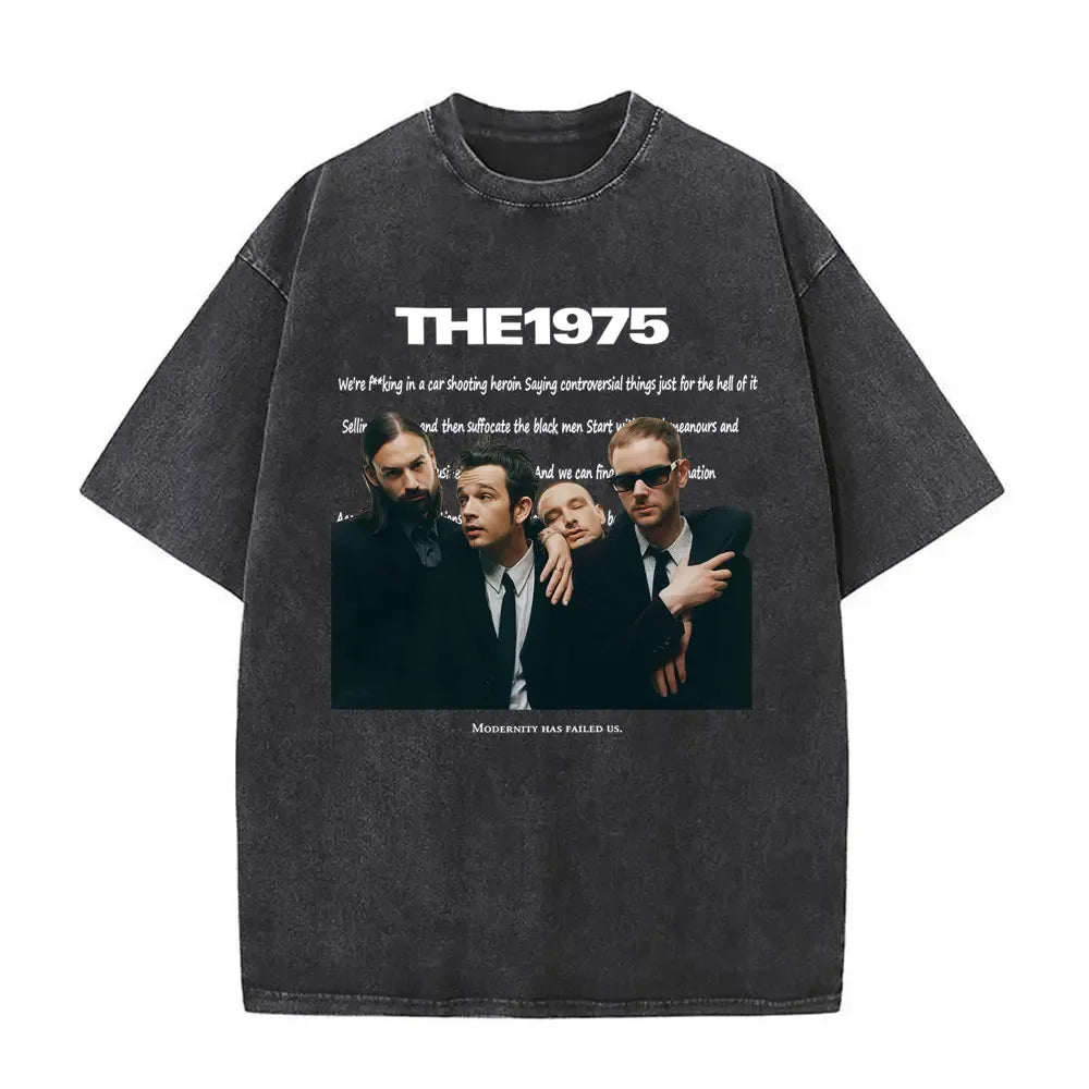 تي شيرت صيفي مغسول عتيق 1975 حول قميصك المطبوع، تي شيرت مضحك في ألبوم بلغة أجنبية، تي شيرت رجالي هيب هوب قطني كاجوال