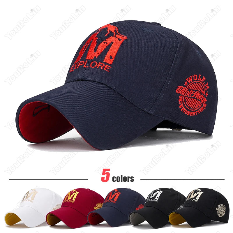 قبعة بيسبول قابلة للتعديل من القطن بتطريز حرف M على شكل طوطم ذئب وقبعة شمس وقبعات سائقي الشاحنات وقبعات للأب