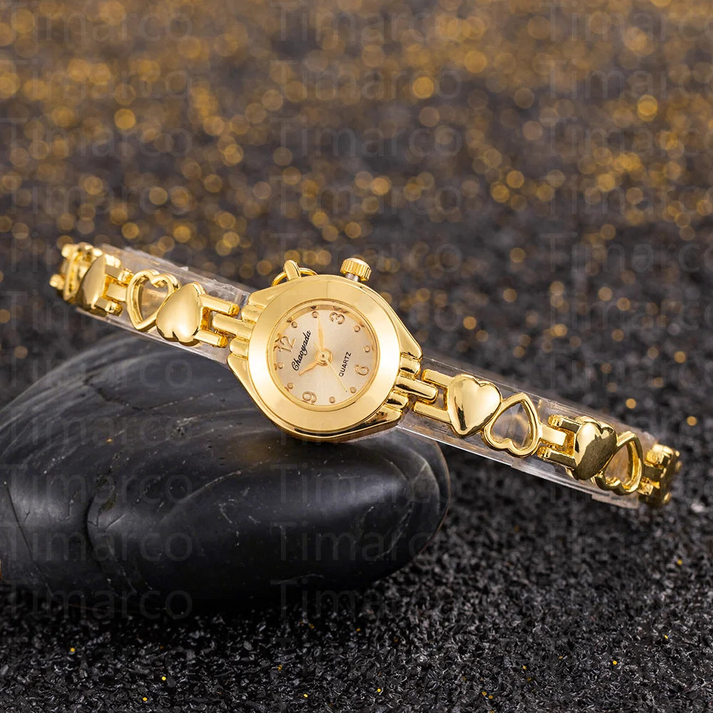 ساعات كوارتز كلاسيكية للنساء، ساعات بسوار على شكل قلب، ساعات يد نسائية فاخرة وأنيقة بمينا صغير، هدية ساعة نسائية