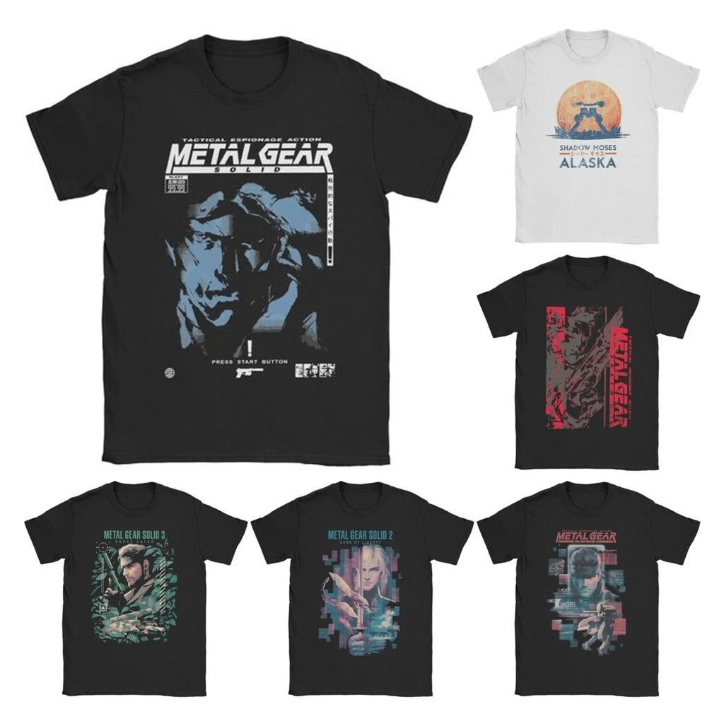 تي شيرت رجالي ونسائي MGS1 Solid Snake Game T-Shirt Metal Gear قطني مضحك بأكمام قصيرة ورقبة دائرية تي شيرت كلاسيكي