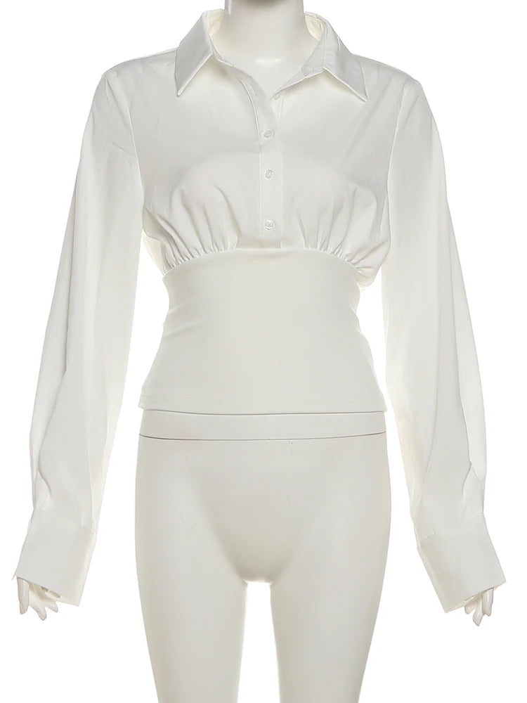 بلوزة Nibber Lapel للنساء ذات صدر واحد وأكمام طويلة ونمط مكتب سادة كاجوال كلاسيكي بسيط نحيف موضة الخريف قمم أنيقة