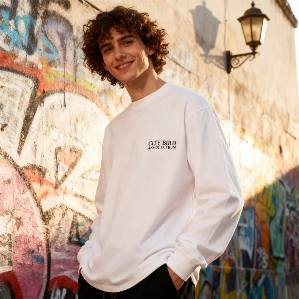 تي شيرت KUCLUT 1:1 300GSM فاخر عالي الجودة مطبوع بأكمام طويلة تي شيرت فضفاض غير رسمي مقاس كبير 100% قطن للرجال والنساء