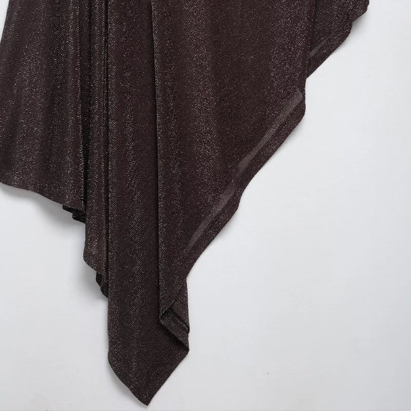 Willshela Women Fashion Coffee Pleated Asymmetrical Cape Shirt Vintage O-Neck Long Sleeves Female Chic Lady Blouse