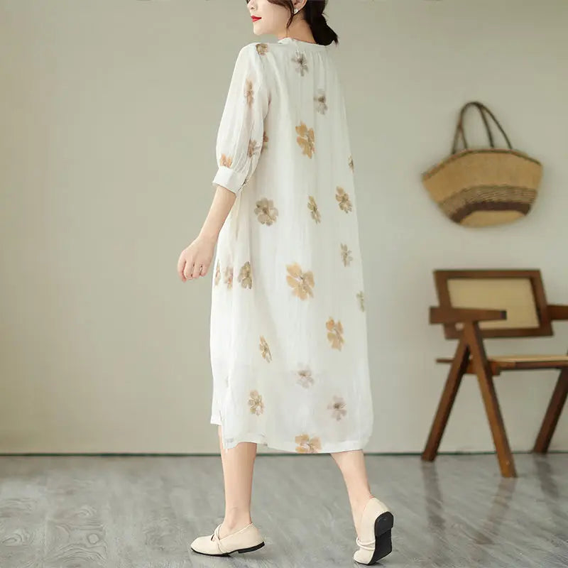 Elegant V-Neck Spliced Pockets Printed Vintage Dress Women's Clothing 2025 Summer New Loose Commuter Ladies Dresses