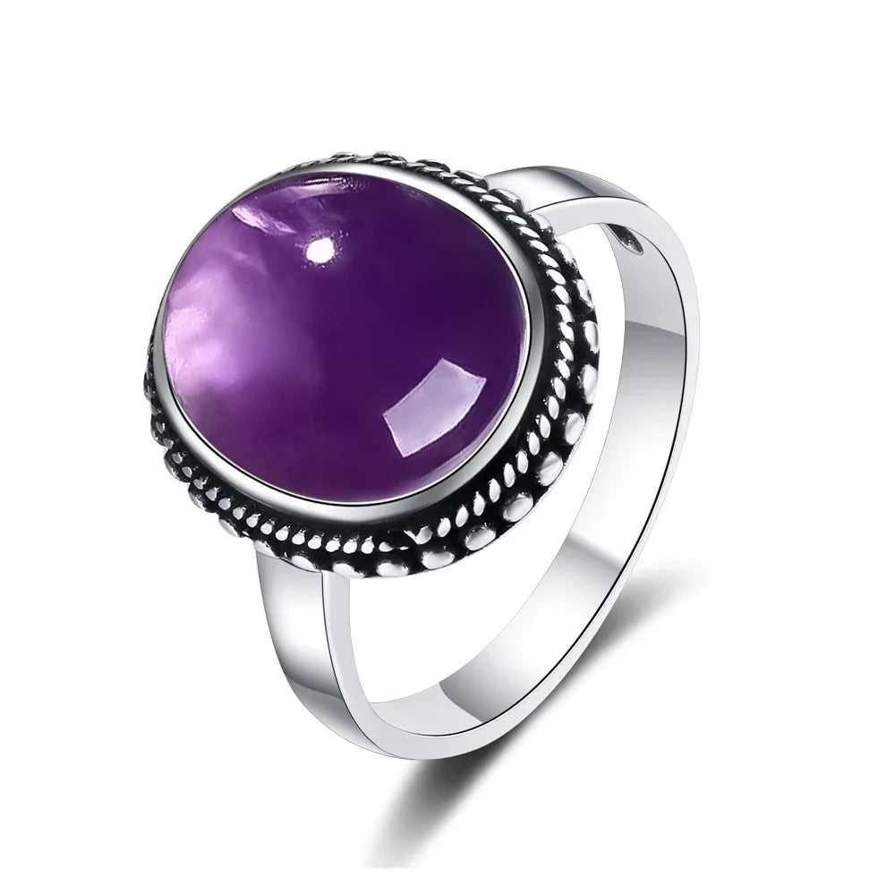 خواتم عتيقة من الفضة الإسترليني عيار 925 مرصعة بحجر الجمشت الطبيعي، بتصميم زهرة، مجوهرات فضية فاخرة بتصميم كلاسيكي، هدايا مثالية للحفلات للنساء والرجال