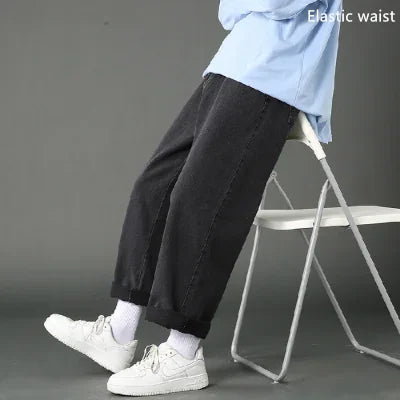 New Street Casual Baggy Jeans Men's Korean Fashion Hip Hop Straight Wide Leg  Trousers Couple Denim Pants Black Light Blue