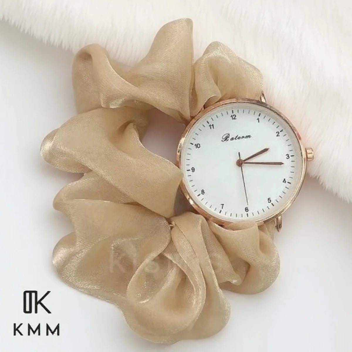 ساعة كوارتز أنيقة بسوار قماشي للنساء، ساعة رقمية ملونة بدون مشبك، ساعة طالبة مبتكرة مزينة بشريط.