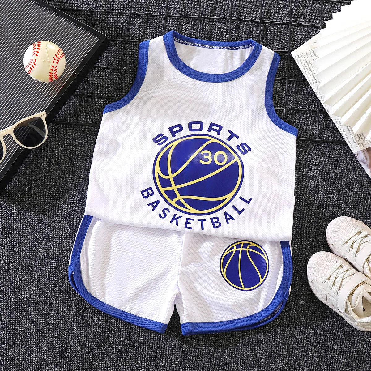 Kids Sports Set for Boys and Girls Baby Basketball Jersey Summer Mesh Tank Top Shorts Quick Dry Set Summer Sportswear