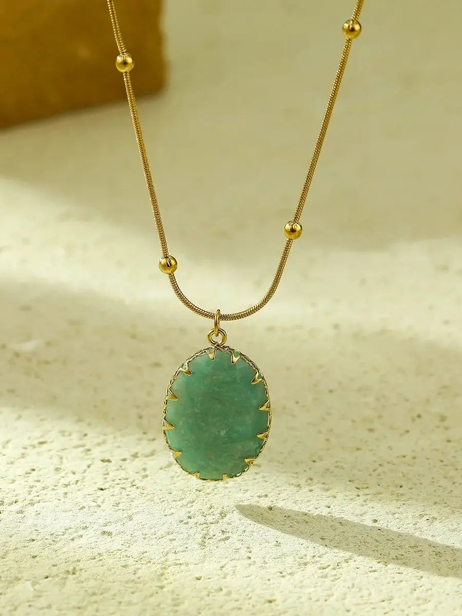 الموقع الرسمي لـ NIMAI قلادة نسائية بيضاوية من الفولاذ المقاوم للصدأ مصنوعة من حجر العقيق الأسود السماوي