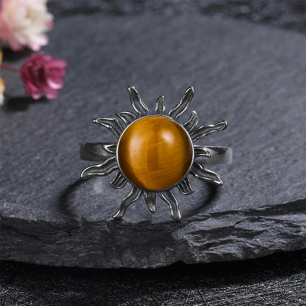 خواتم فضة إسترليني عيار 925 بتصميم عتيق، مرصعة بحجر عين النمر الطبيعي على شكل زهرة، مقاس 8×10 مم، مناسبة للرجال والنساء.