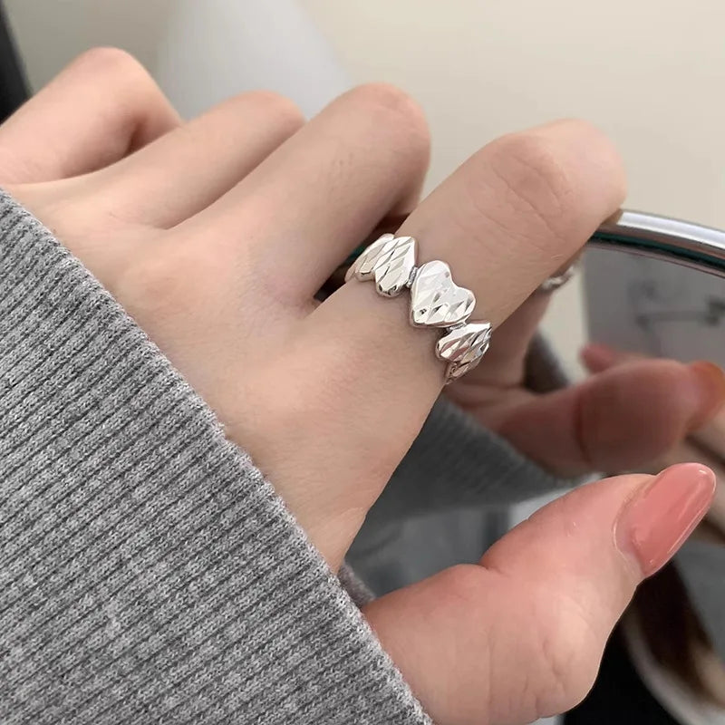 خاتم مفتوح من الفضة الإسترليني عيار 925 بتصميم بانك على شكل قلب، بتصميم هندسي غير منتظم، قابل للتكديس، هدية مجوهرات للنساء والفتيات، خدمة توصيل مباشرة بالجملة