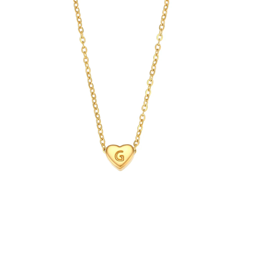 Ladies Minimalist Small Love Initial Necklace Jewelry Stainless Steel 18k Gold Plated Mini Heart Shape Letter Pendant Necklace