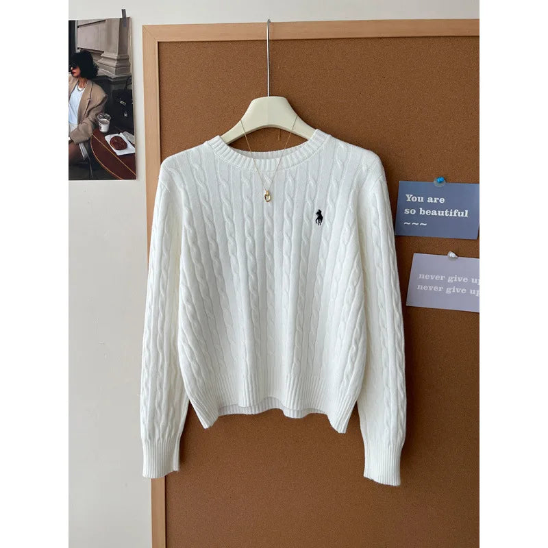 Women's Cashmere Knitted Sweater Embroidered Autumn Winter Layering Base Twist Knitwear Stylish Commute City Style Long Sleeve