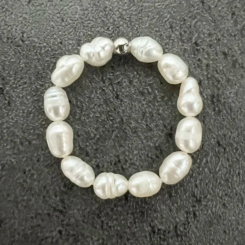 خاتم أنيق من لؤلؤ المياه العذبة مع خرز من الفولاذ المقاوم للصدأ، خواتم زفاف عصرية مصنوعة يدويًا للنساء والفتيات، متوفرة بالجملة