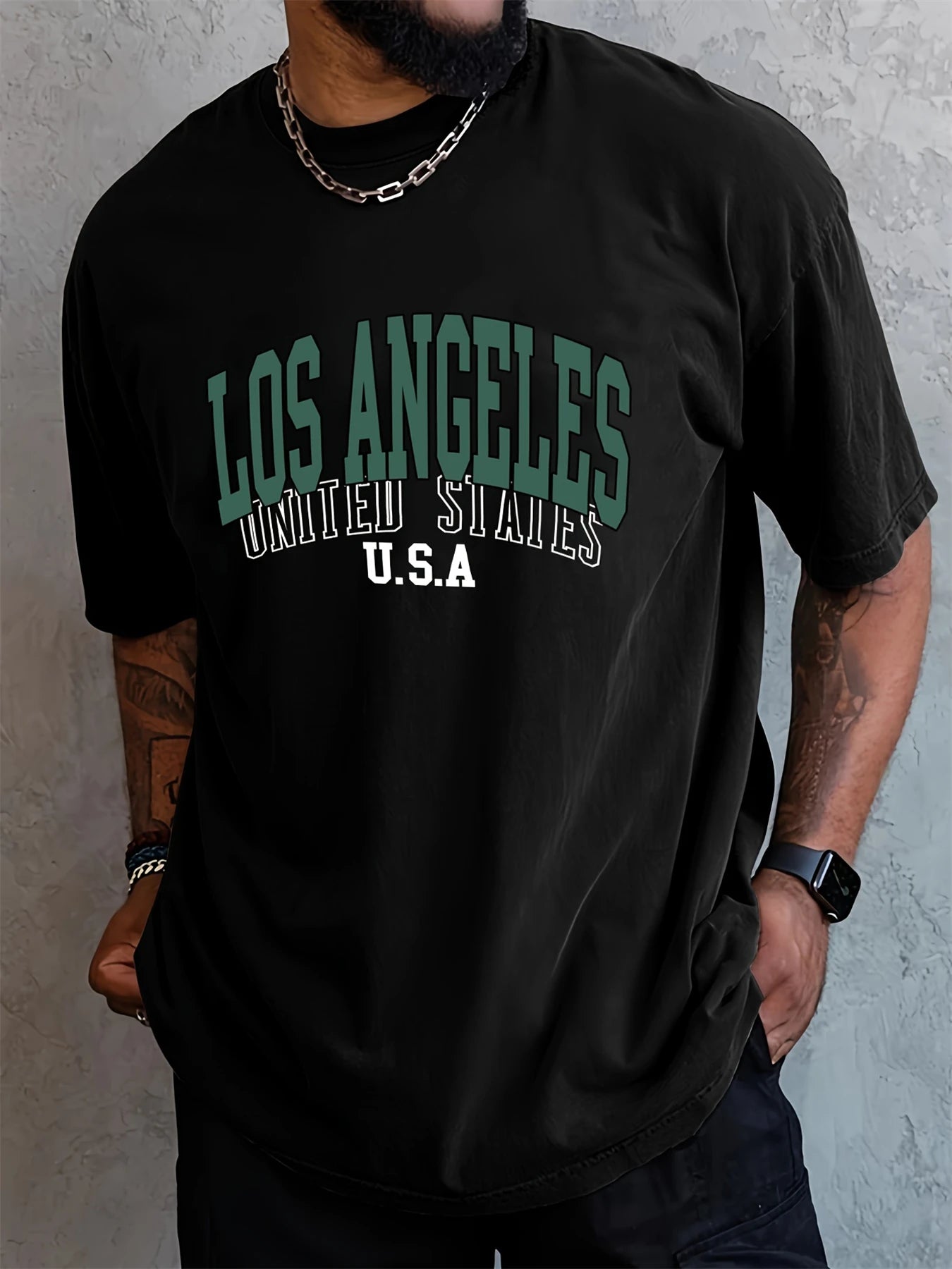 Men's summer 100 cotton fashionable casual loose plus size Chicago USA printed sports round neck short sleeved T-shirt top