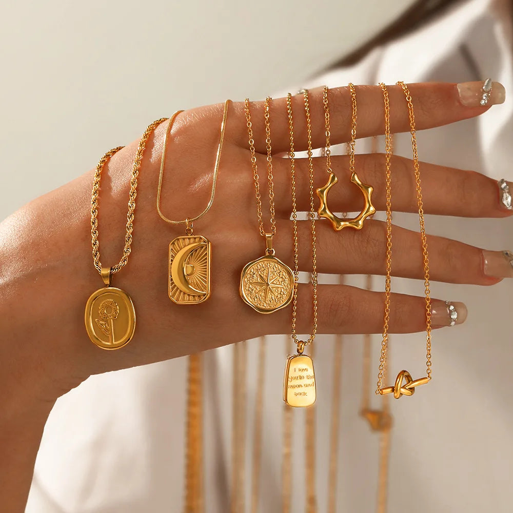 قلادة فرنسية عتيقة للرجال والنساء على شكل نجمة وقمر وزهرة، سلسلة سترة من الفولاذ المقاوم للصدأ 316L، إكسسوار مجوهرات