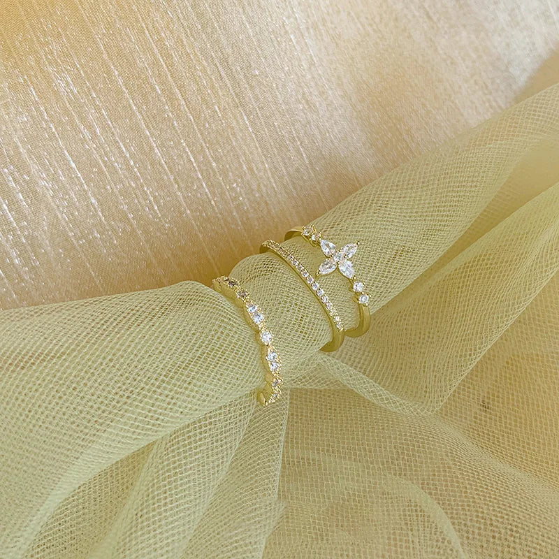 خاتم كريستالي أنيق قابل للتعديل بتصميم فرنسي عتيق للنساء، تصميم كوري أصلي جديد لعام 2022، إكسسوارات مجوهرات للبنات