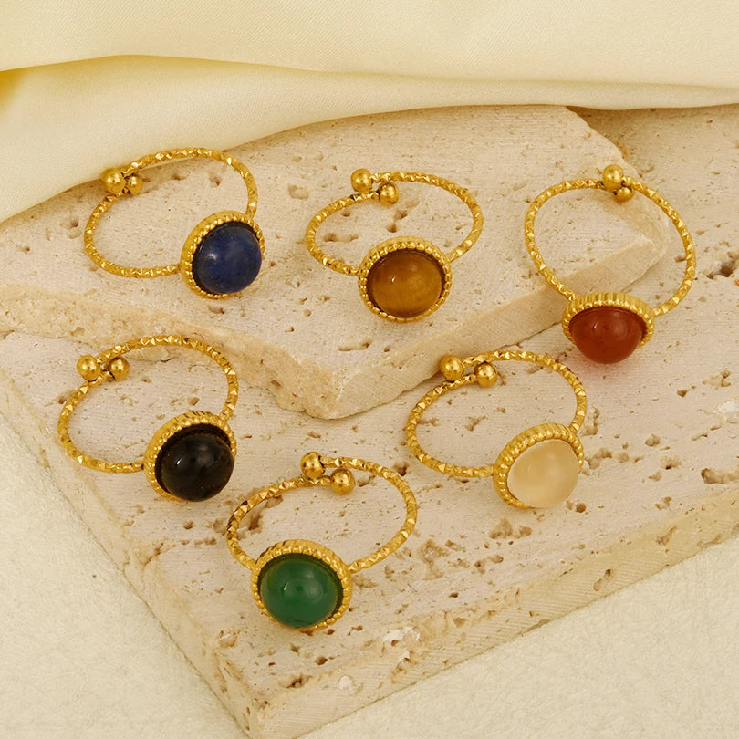 3/6 قطع خاتم دائري إبداعي من حجر عين النمر الحقيقي قابل للتعديل من الفولاذ المقاوم للصدأ خاتم مجوهرات للرجال والنساء هدية الذكرى السنوية إكسسوارات