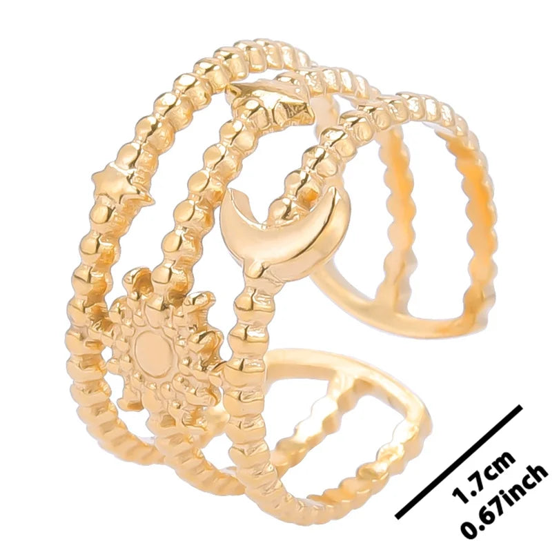 خواتم أنيقة مطلية بالذهب من الفولاذ المقاوم للصدأ، 6 قطع/مجموعة، بتصميمات زهور ونجوم وأوراق شجر وحب وثعبان، خواتم مجردة، مجوهرات نسائية بالجملة