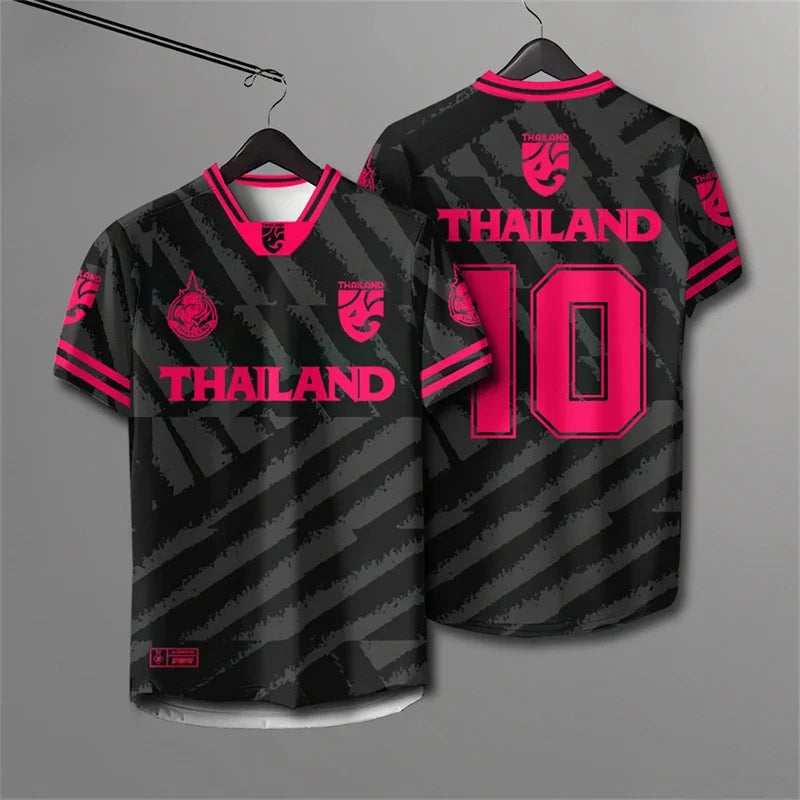 Male and Female Elephants Thailand 3D Printed Rugby Collar Short Sleeve T-shirt Summer Street Large Breathable Sports
