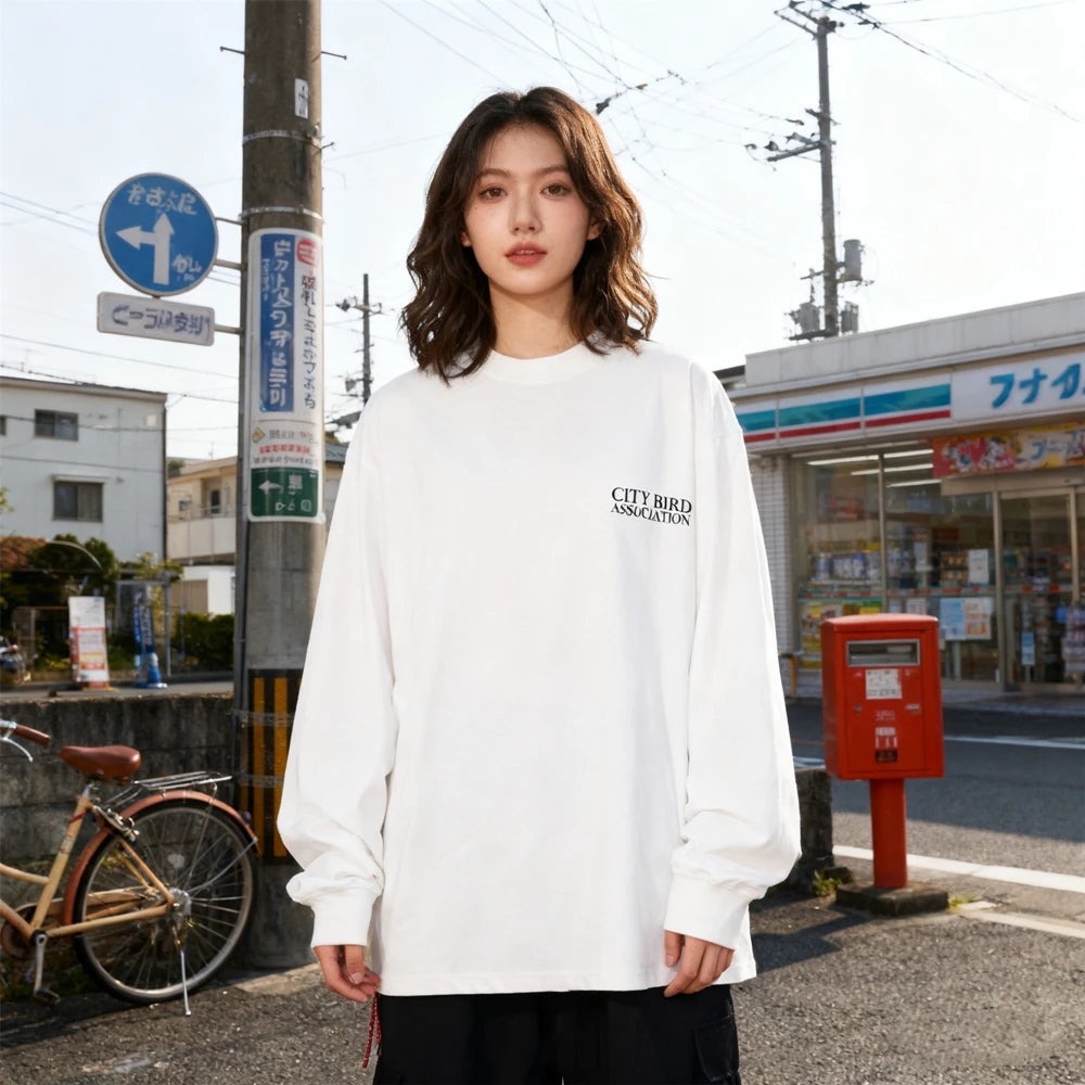 تي شيرت رجالي KUCLUT 300GSM 1:1 مطبوع عليه رسومات كرتونية عالية الجودة فضفاض بأكمام طويلة ومقاس كبير مصنوع من القطن بنسبة 100%