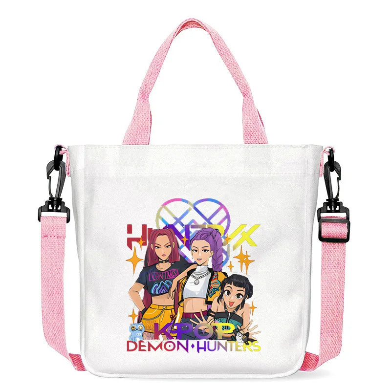 حقيبة قماشية جديدة من KPop Demon Hunters للفتيات، حقيبة يد مربعة أرجوانية بسيطة، حقيبة حمل، حقيبة كتف، هدية عيد ميلاد