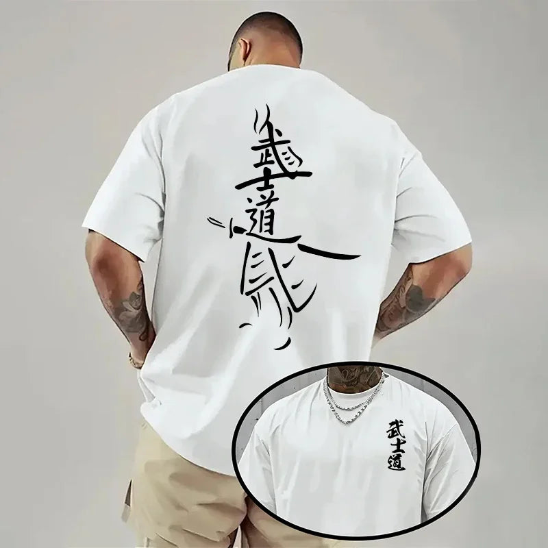 Men Bushido Print Cool Comfort Tee Spring Summer Casual Short Sleeve Cotton T-Shirt for Daily Outdoor Fashion Wear Men's Clothes