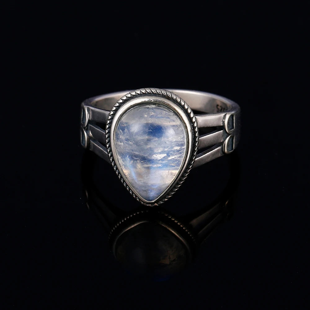 خواتم فضة عيار 925 مرصعة بأحجار القمر الطبيعية الكبيرة، بتصميمات دائرية وبيضوية، هدايا للنساء، مجوهرات فاخرة عتيقة