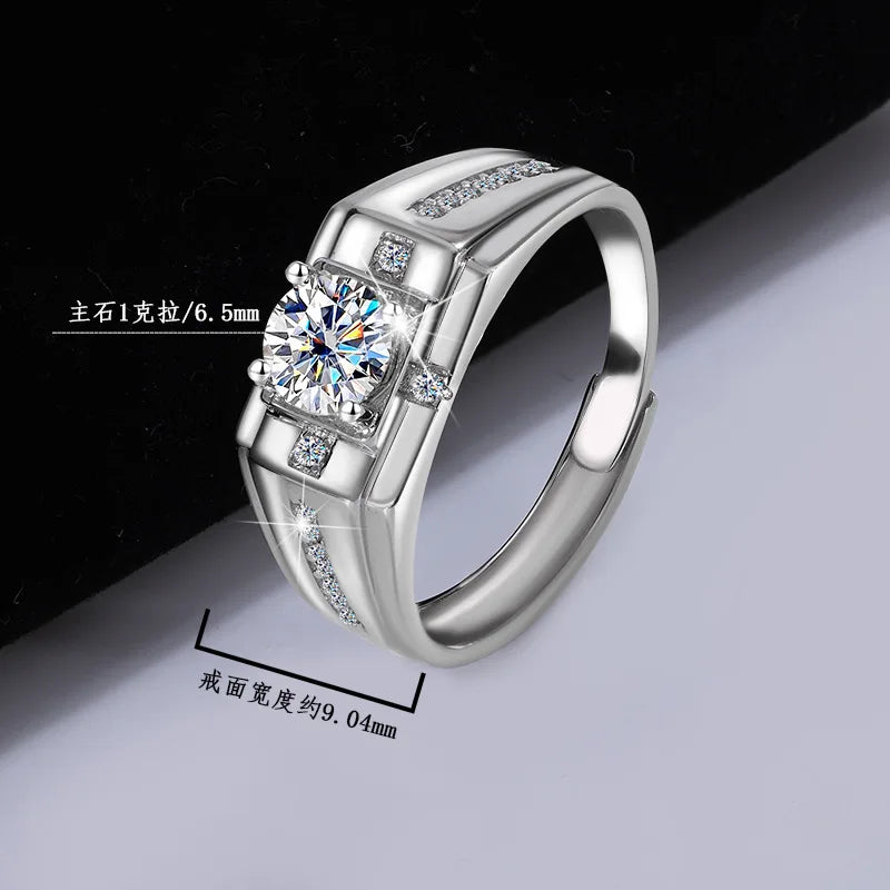 خاتم مويسانيتي فضي عالي الجودة، خاتم بلاتينيوم فارس للرجال، خاتم زفاف رجالي بسيط وأنيق