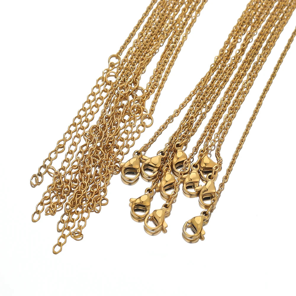 10 قطع 45 + 5 سم سلاسل وصلات من الفولاذ المقاوم للصدأ باللون الذهبي بكميات كبيرة قلادات مجوهرات عصرية سلاسل قابلة للتعديل بالجملة قلادات DIY